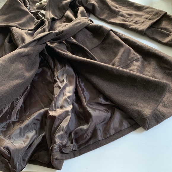 NWT Dark Brown Faux Wool Wrap-Tie Coat - Picture 12 of 13